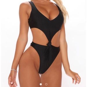 Black one-piece bathing suit